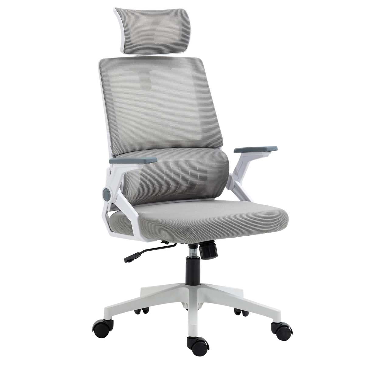 Aosom Biroja krēsls 58x61x119cm, pelēkas/baltas krāsas