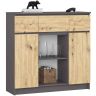 Kumode AKORD K100, 2 durvis un 3 atvilktnes, pelēka/brūna, 101 × 98 × 35 cm
