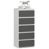 Kumode AkordV2 CL5, 5 atvilktnes, Balta un pelēka, 40 × 92 × 35 cm