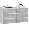 Kumode CL100, 6 atvilktnes, Balta/pelēka, 100 × 57 × 35 cm