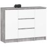 Kumode K100, 2 durvis, 3 atvilktnes, pelēka/balta, 101 × 76 × 35 cm