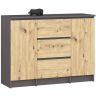 Kumode K100, 2 durvis un 3 atvilktnes, pelēka/ozola, 101 × 76 × 35 cm