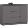 Kumode K100, 2 durvis un 3 atvilktnes, pelēka, 101 × 76 × 35 cm