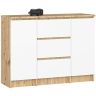 Kumode K100, 2 durvis un 3 atvilktnes, brūna un balta, 101 × 76 × 35 cm
