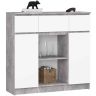 Kumode K100, ar 2 durvīm un 3 atvilktnēm, pelēka/balta, 101 × 98 × 35 cm