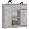 Kumode K100, ar 2 durvīm un 3 atvilktnēm, pelēka, 101 × 98 × 35 cm