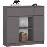 Kumode K100, 2 durvis un 3 atvilktnes, pelēka, 101 × 98 × 35 cm
