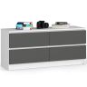 Kumode K120, 4 atvilktnes, balta/pelēka, 120 × 55 × 40 cm