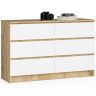 Kumode K120 CLP, 6 atvilktnes, balta/ozola, 120 × 77 × 40 cm