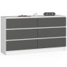 Kumode K140, 6 atvilktnes, balta/pelēka, 138 × 77 × 40 cm