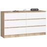 Kumode NORE K140 ar 6 atvilktnēm, ozols/balta