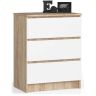 Kumode NORE K60 ar 3 atvilktnēm, ozols/balta