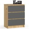 Kumode K60 CLP, 3 atvilktnes, Brūna/pelēka, 60 × 77 × 40 cm