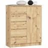 Kumode K80, 1 durvis un 5 atvilktnes, Ozola, 80 × 97 × 35 cm
