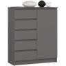 Kumode K80 1D 5SZ, 1 durvis, 5 atvilktnes, Pelēka, 80 × 97 × 35 cm