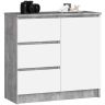 Kumode K80 JERRY, 1 durvis, 3 atvilktnes, Pelēka/balta, 80 × 77 × 35 cm