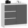 Kumode K80 JERRY, 1 durvis un 3 atvilktnes, balta/pelēka, 80 × 77 × 35 cm