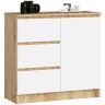 Kumode K80 JERRY, 1 durvis, 3 atvilktnes, ozola/balta, 80 × 77 × 35 cm