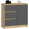 Kumode K80 JERRY, 1 durvis, 3 atvilktnes, ozola/pelēka, 80 × 77 × 35 cm