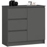 Kumode K80 JERRY, 1 durvis un 3 atvilktnes, Pelēka, 80 × 77 × 35 cm