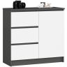 Kumode K80 JERRY CLP, 1 durvis un 3 atvilktnes, pelēka/balta, 80 × 77 × 35 cm