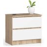 Kumode NORE K60 ar 2 atvilktnēm, ozols/balta