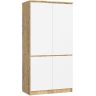 Skapis AKORD Furniture Factory S90, 4 durvis un 4 plaukti, brūna un balta, 90 × 180 × 51 cm