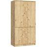 Skapis AKORD Furniture Factory S90, 4 durvis un 4 plaukti, brūna, 90 × 180 × 51 cm