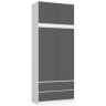 Skapis AKORD S90, 2 durvis un 2 atvilktnes, balta/pelēka, 90 × 234 × 51 cm