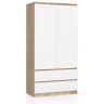 Skapis S90, 2 durvis, 2 atvilktnes, Ozolkoka un balts, 90 × 180 × 51 cm