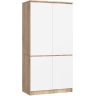 Skapis S90, 4 durvis un 4 plaukti, brūnā/baltā krāsā, 90 × 180 × 51 cm