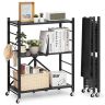 Salokāms metāla 3 līmeņu plaukts ar riteņiem un āķiem, melns, 28x13x36 collas