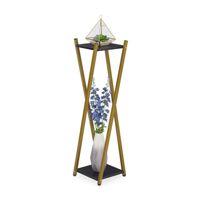 Подставка для цветов с 2 полками 99x29x29см., золотой/черный