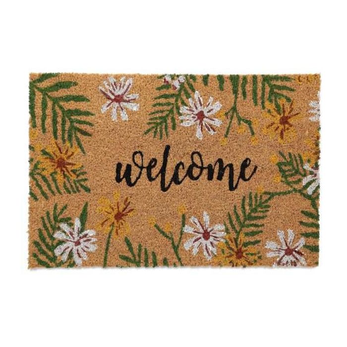 Коврик "Welcome" с цветами 60х40 см., светло-коричневый/черный/зеленый/белый