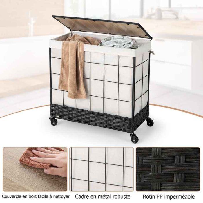 Корзина для белья 68x34x67см, черный/песочный