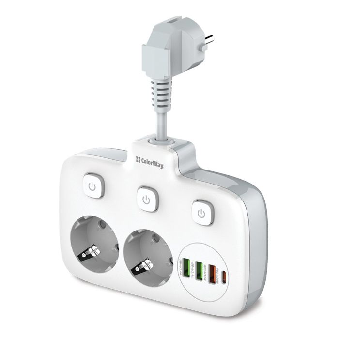 Elektros pagarinātājs ColorWay CW-CHE24PDW, 1 USB Type-C PD, 3 USB-A