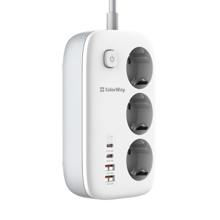 Elektros pagarinātājs ColorWay CW-CHE34PDW, 2 USB Type-C PD, 2 USB-A, 2 m kabelis