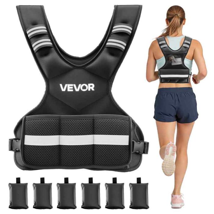 Regulējamā svērtā veste VEVOR JS-VEST006-3, 6 svara maisi, 410 × 400 × 70 mm