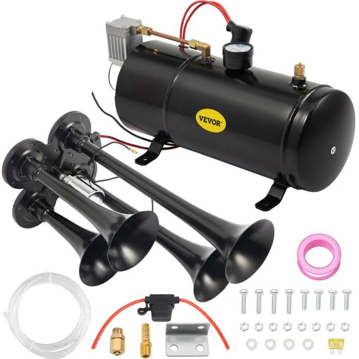 Комплект из 4 пневматических звуковых сигналов, 12 В, 150 PSI, емкость бака 3 л.