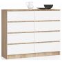 Kumode NORE K120 ar 8 atvilktnēm, ozols/balta