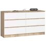 Kumode NORE K140 ar 6 atvilktnēm, ozols/balta