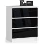 Kumode NORE K60 ar 3 atvilktnēm, spīdīgi melna