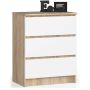 Kumode NORE K60 ar 3 atvilktnēm, ozols/balta