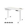 Augstumā regulējams elektriskais rakstāmgalds 60 x 120 cm ar rozetēm un USB portiem, balts