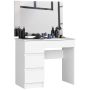 Kosmētikas galdiņš NORE T-6/SL ar spoguli, 900x600 mm, balts