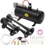 Комплект из 4 пневматических звуковых сигналов, 12 В, 150 PSI, емкость бака 3 л.