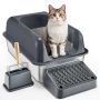 XL nerūsējošā tērauda slēgtā kaķu pakaišu kaste, 15 cm dziļa, ar filtru