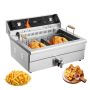 Elektriskā komerciālā fritēšanas ierīce, 3000 W, 30 L, nerūsējošā tērauda, ​​uz darba virsmas, temperatūras kontrole, sudrabkrāsas