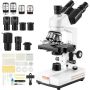 Salikts trinokulārais laboratorijas mikroskops 40X-2500 ar LED apgaismojumu