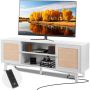 Rotangpalmas TV statīvs, 191 cm, balts, bohēmisks
